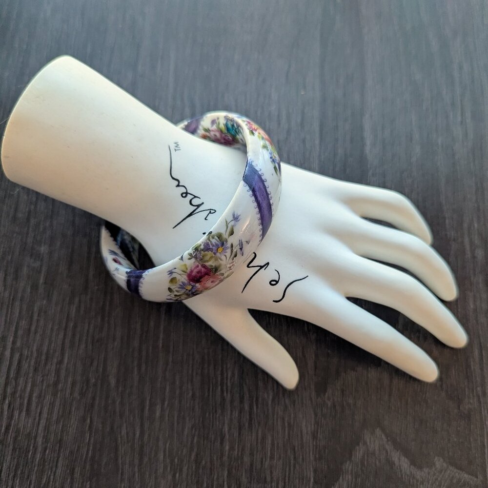 Handmade Vintage Linda Alexander Porcelain Hand Painted Bangle Bracelet 1987